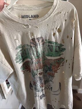 Midland Cream Graphic Short Sleeve Tee with Distressed Print